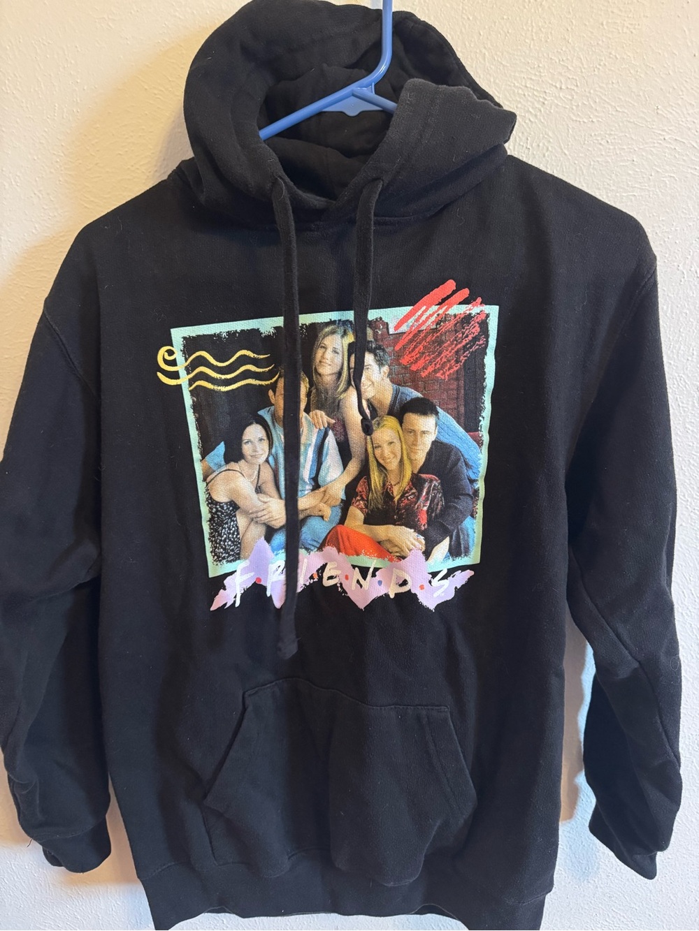 FRIENDS Black Hoodie with Colorful Cast Photo Print